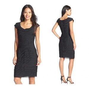 Adrianna Papell Black Tiered Cocktail Wedding Guest Classic Mini Dress Size 6